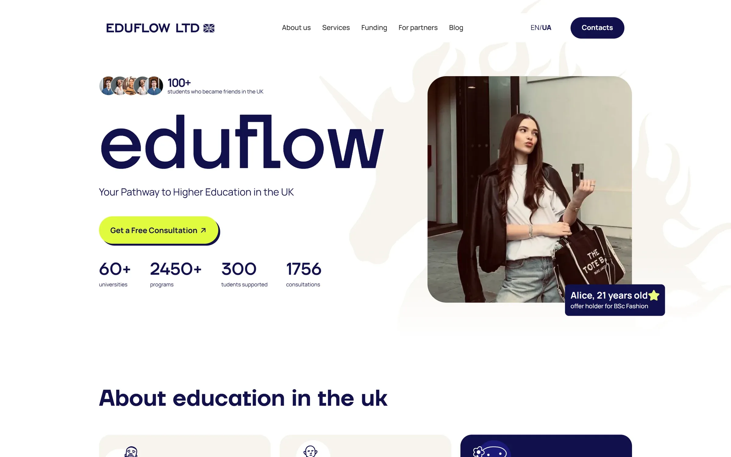 Eduflow website, first screen