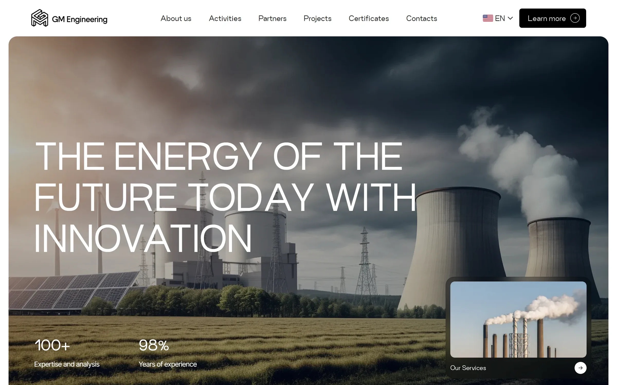 GM Engineering website, first screen