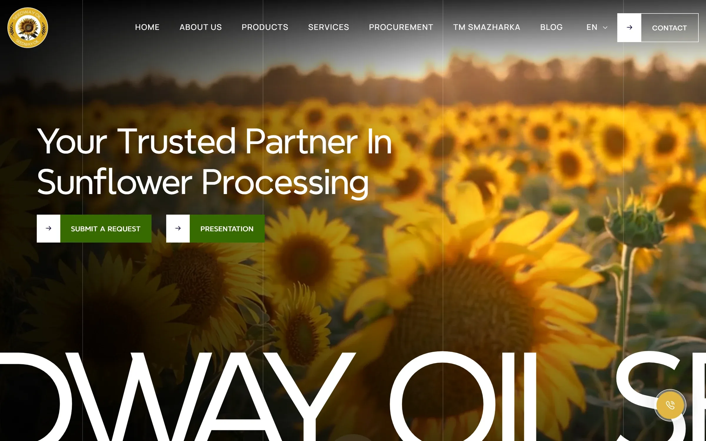 Seedway Oil website, first screen