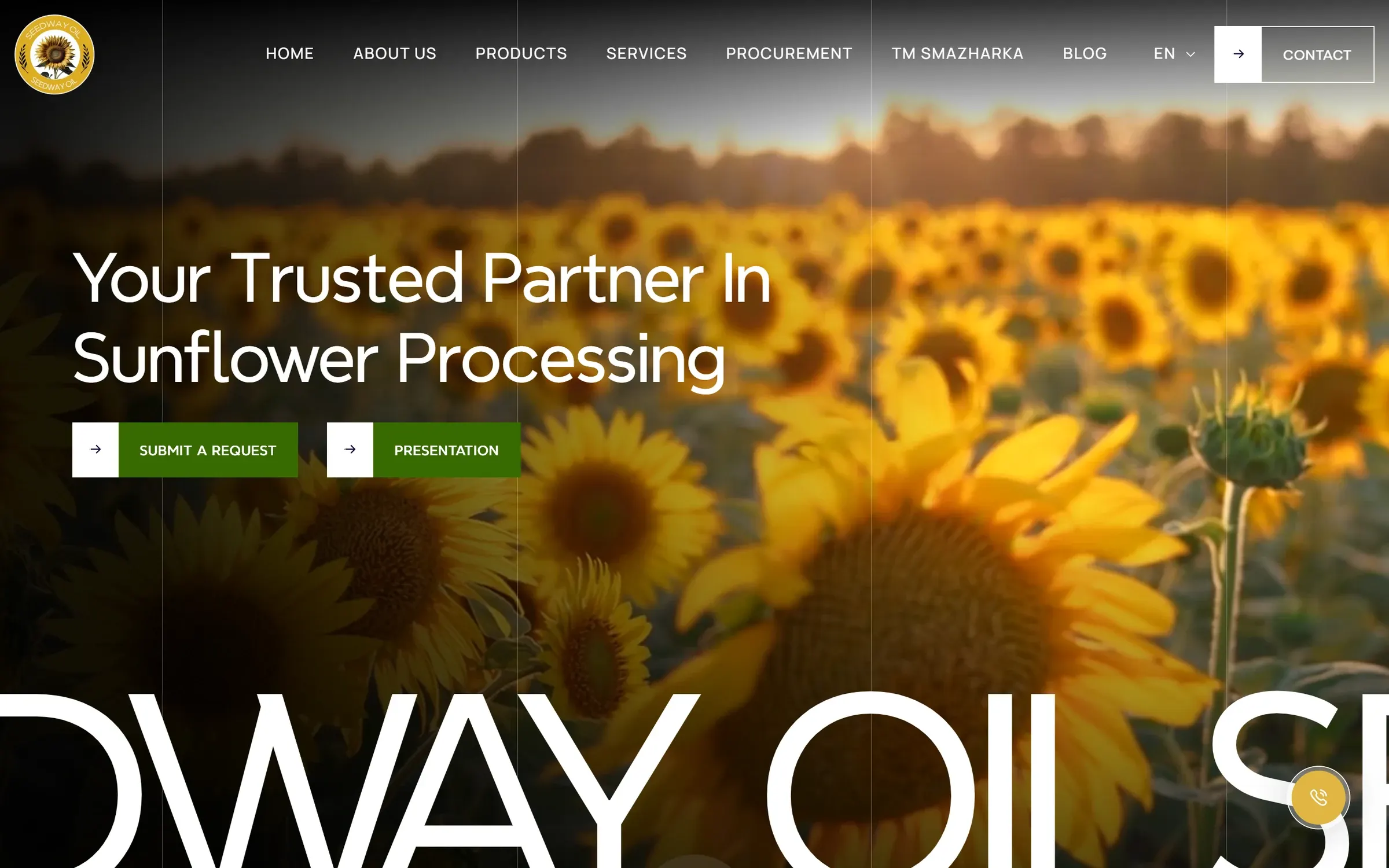 Seedway Oil website, first screen