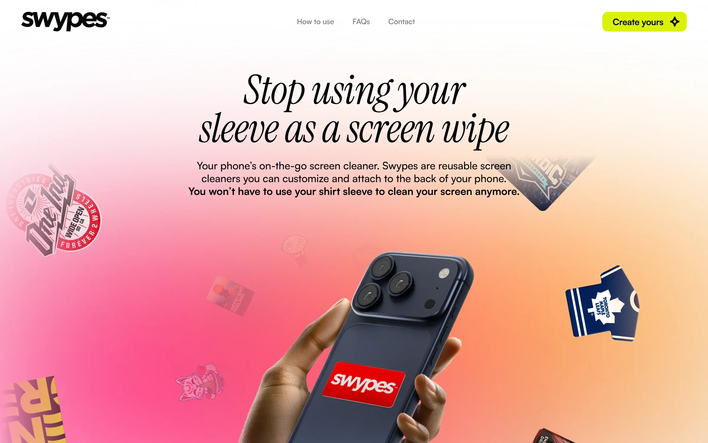 Swypes website, first screen